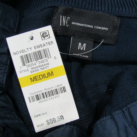 NEW INC Navy Blue Black Military Style Sweater M - Picture 4 of 5